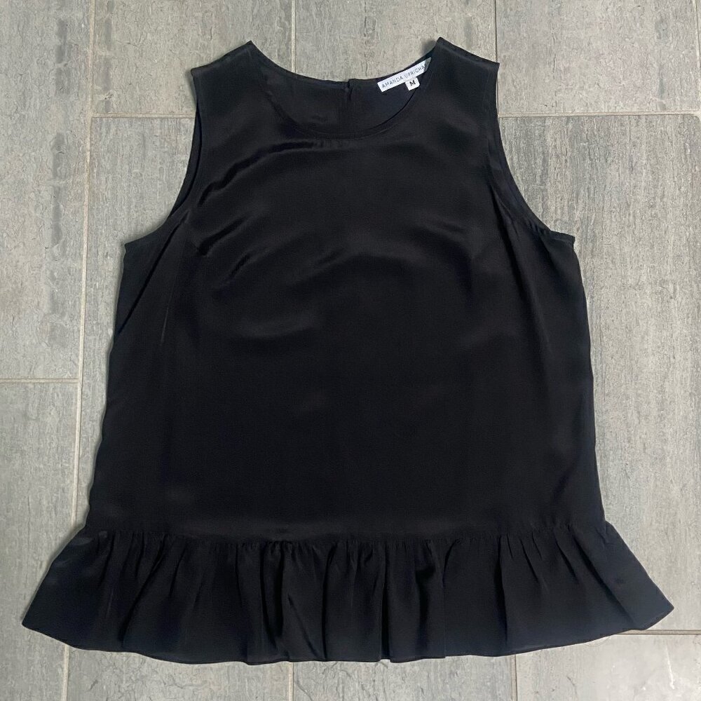 Amanda Uprichard Peplum Ruffle Hem Silk Sleeveless Blouse Black Size Medium